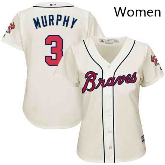 Womens Majestic Atlanta Braves 3 Dale Murphy Replica Cream Alternate 2 Cool Base MLB Jersey